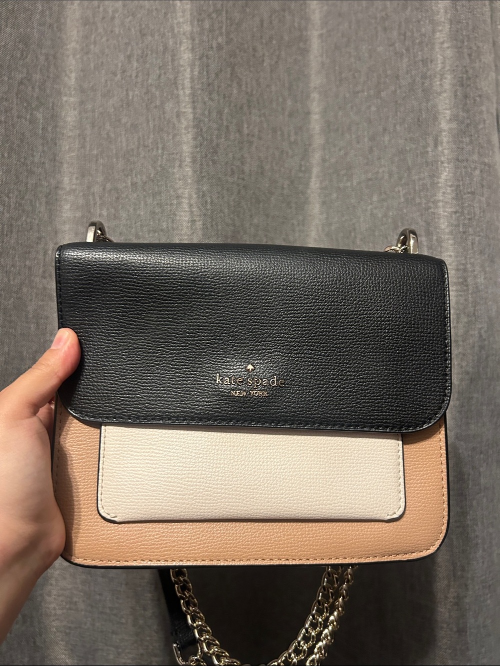 kate spade Black, Cream & Tan Colorblock Pebbled Leather Crossbody
